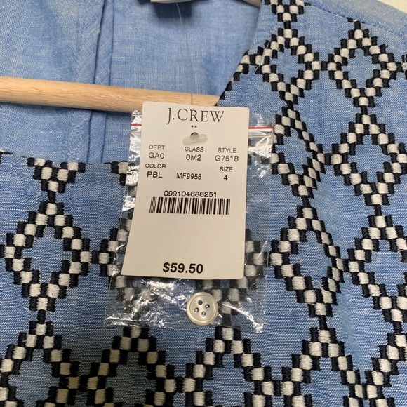 J Crew Embroidered Chambray Shirt Women's Blue Linen Blend Boho Sz 4 NWT - Picture 5 of 10